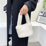 Faux Fur Small Bucket Handle Clutch Bag Lambswool Purses