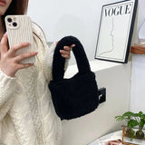 Faux Fur Small Bucket Handle Clutch Bag Lambswool Purses