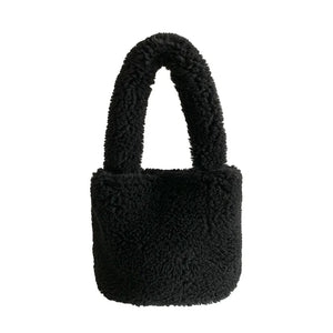 Faux Fur Small Bucket Handle Clutch Bag Lambswool Purses