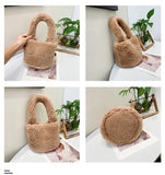 Faux Fur Small Bucket Handle Clutch Bag Lambswool Purses