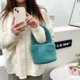 Faux Fur Small Bucket Handle Clutch Bag Lambswool Purses