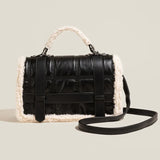 Faux Fur Panelled Flap Shoulder Purse Soft Plush Handbag Women Hand Bags