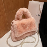 Furry Plush Women Wristlet Top Handle Evening Wallet Beaded Pearly Shoulder Cros