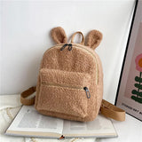 Fuzzy Rabbit Backpack Fluffy Plush School Bag With Bunny Ears Zipper-Open