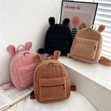 Fuzzy Rabbit Backpack Fluffy Plush School Bag With Bunny Ears Zipper-Open