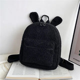 Fuzzy Rabbit Backpack Fluffy Plush School Bag With Bunny Ears Zipper-Open