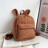 Fuzzy Rabbit Backpack Fluffy Plush School Bag With Bunny Ears Zipper-Open