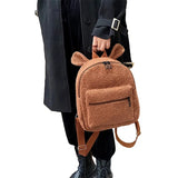 Fuzzy Rabbit Backpack Plush School Bag with Bunny Ears Zipper