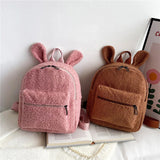 Cute Bunny Ears Fuzzy Rabbit Backpack Plush School Bag for Girls