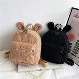 Cute Bunny Ears Fuzzy Rabbit Backpack Plush School Bag for Girls