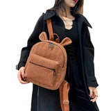 Fuzzy Rabbit Backpack Plush School Bag with Bunny Ears Zipper