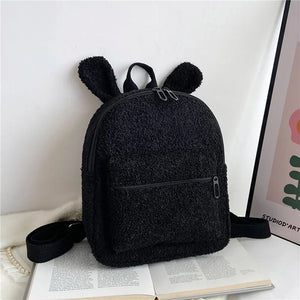 Fuzzy Rabbit Backpack Fluffy Plush School Bag with Bunny Ears Zipper