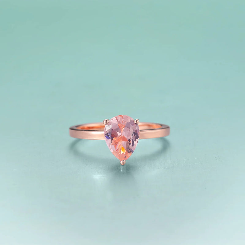 Natural Morganite Water Drop Ring 925 Sterling Silver Anniversary Gift
