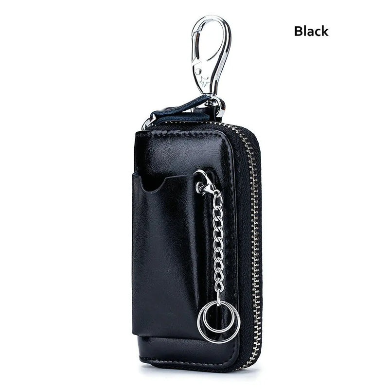 Men's Leather Key Holder Zipper Car Remote Control Package