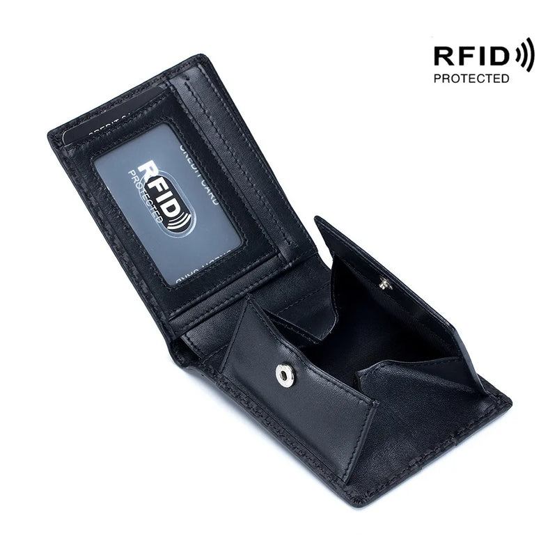 Men's Carbon Fiber RFID Wallet Slim Short Leather