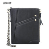Double Zipper Men Wallet RFID Short Hasp with Chain