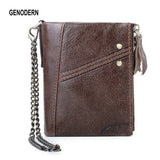 Double Zipper Men Wallet RFID Short Hasp with Chain