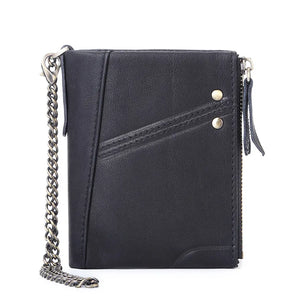 Double Zipper Men Wallet RFID Short Hasp with Chain