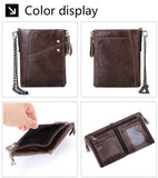 Double Zipper Men Wallet RFID Short Hasp with Chain