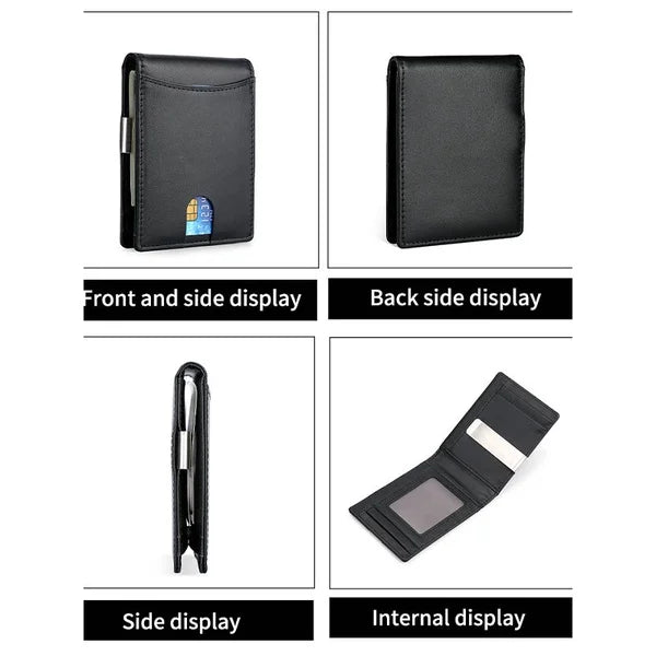 RFID Blocking Leather Money Clip Slim Wallet for Men