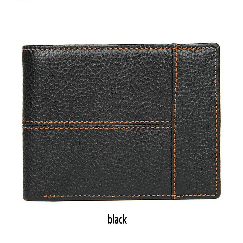 Cow Leather Men's Wallet Short Style Brown
