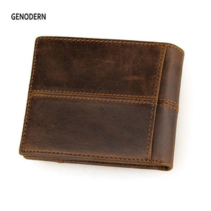 Cow Leather Men's Wallet Short Style Brown
