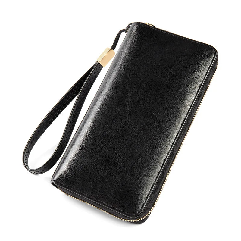 RFID Blocking Women's Wallet Long Zipper Lady Purse Leather Clutch