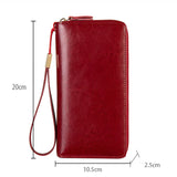 RFID Blocking Women's Wallet Long Zipper Lady Purse Leather Clutch