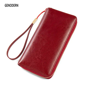 RFID Blocking Women's Wallet Long Zipper Lady Purse Leather Clutch