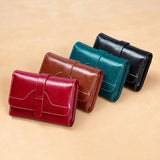 RFID Oil Wax Leather Women Wallet Trifold Purse for Lady Organizer Women Clutch