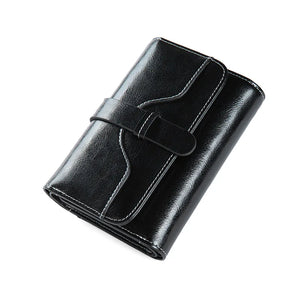 RFID Oil Wax Leather Women Wallet Trifold Purse for Lady Organizer Women Clutch