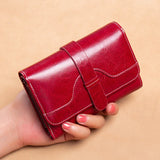 RFID Oil Wax Leather Women Wallet Trifold Purse for Lady Organizer Women Clutch