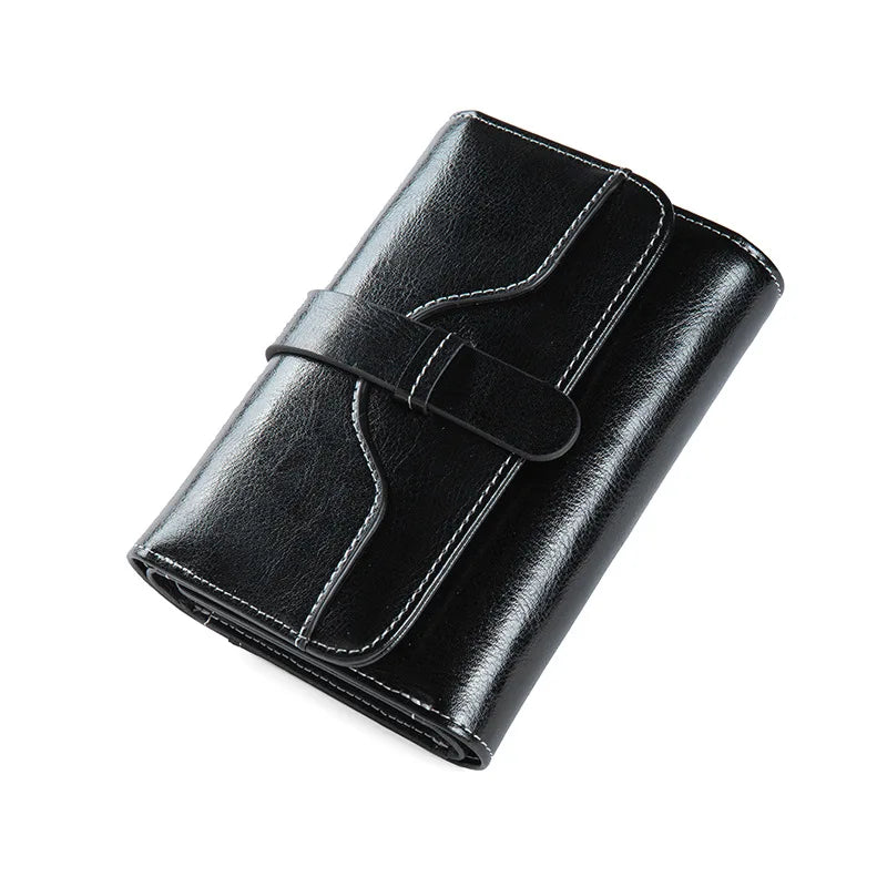 RFID Oil Wax Leather Women Wallet Trifold Purse for Lady Organizer Women Clutch