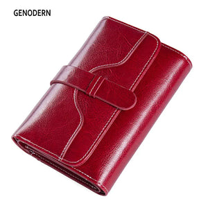 RFID Oil Wax Leather Women Wallet Trifold Purse for Lady Organizer Women Clutch