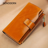 Anti-Theft RFID Leather Long Women Wallet Oilwax Clutch Purse