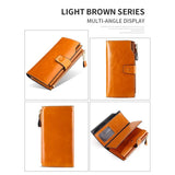 Anti-Theft RFID Leather Long Women Wallet Oilwax Clutch Purse