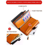 Leather Lady's Wallet RFID Anti Theft Brush Long Oil Wax Mobile Phone Clutch Bag