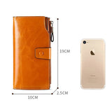 Leather Lady's Wallet RFID Anti Theft Brush Long Oil Wax Mobile Phone Clutch Bag