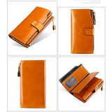 Leather Lady's Wallet RFID Anti Theft Brush Long Oil Wax Mobile Phone Clutch Bag