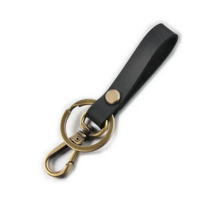 Vintage Leather Key Holder for Men Cowhide Tag Plated Bronze Hook