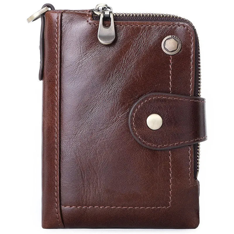 GEOJITOO Short Leather Men's Wallet First Layer Cowhide Multi-functional Buckle