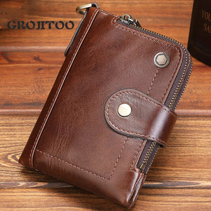 GEOJITOO Short Leather Men's Wallet First Layer Cowhide Multi-functional Buckle