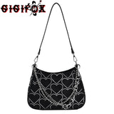 GIGIFOX Gothic Hot Goth Heart Chains Crossbody Shoulder Bags Purse Women