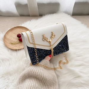 Antlers Sequins Chains Small Square Bag Girl Shoulder Crossbody