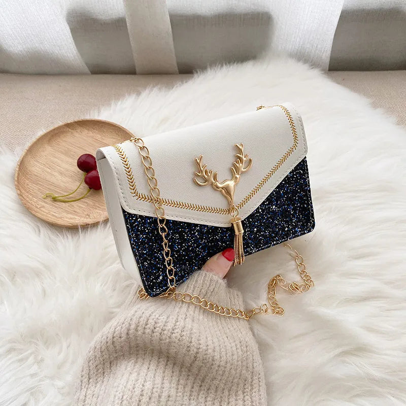 Antlers Sequins Chains Small Square Bag Girl Shoulder Crossbody