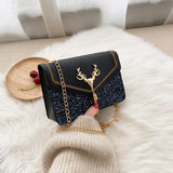 Antlers Sequins Chains Small Square Bag Girl Shoulder Crossbody