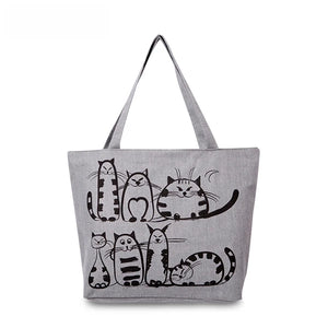 Women's Cat Print Large Tote Shoulder Bag Purse Canvas Bolsa Feminina