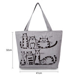 Women's Cat Print Large Tote Shoulder Bag Purse Canvas Bolsa Feminina