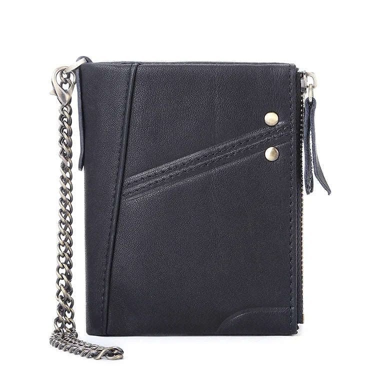 Anti-theft RFID Leather Men's Wallet with Double Zipper