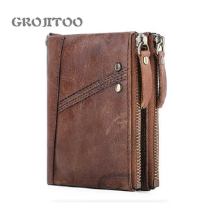Anti-theft RFID Leather Men's Wallet with Double Zipper